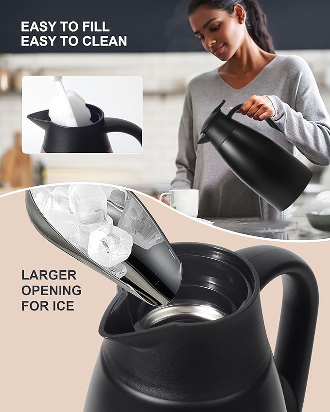 70Oz Thermal Coffee Carafe for keeping hot, Airpot Insulated Carafe Stainless Steel Thermal Pot for Coffee, (black+black)