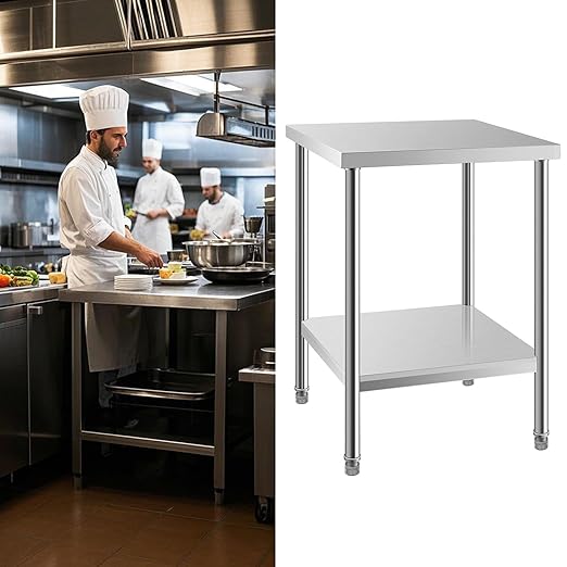NSF Stainless Steel Table for Prep & Work 24 x 24 Inches, Commercial Heavy Duty Food Prep Worktable with Undershelf for Restaurant, Home and Hotel Christmas Preparation Table