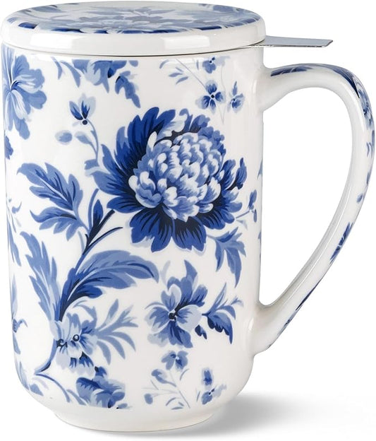 AmorArc Porcelain Tea Mug with Infuser and Lids, 18 Oz Coffee Cup Strainer with Bag Holder for Loose Leaf Tea, Steeping Coffee Mug for House-warming Wedding Birthday Gift