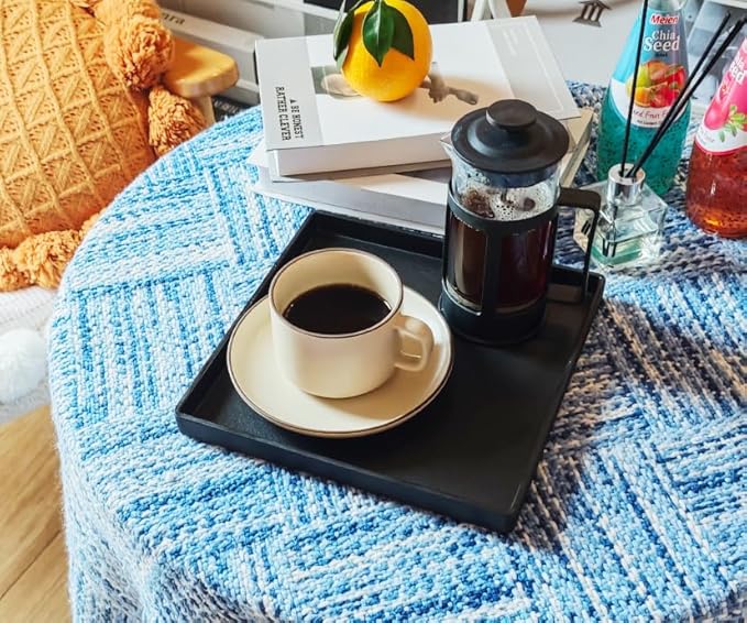 Small Square Serving Tray (9 inch), Durable Black Tray for Desserts & Organization, Lightweight for Coffee, Drinks, Party, Seasoning, Perfume and Display.