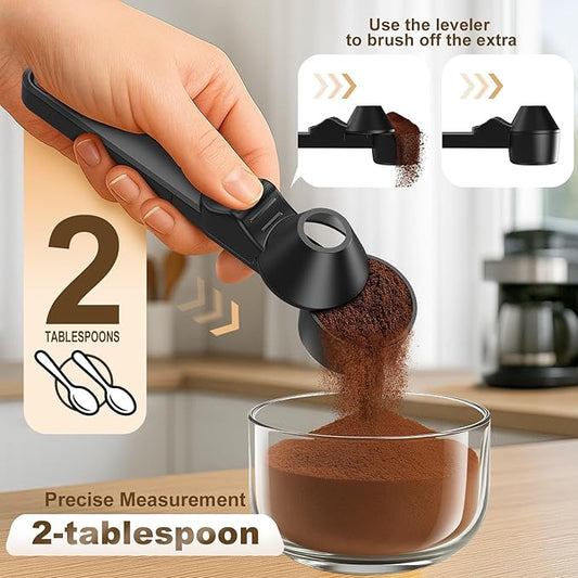 Coffee Scoop & Funnel for Reusable K Cup Refillable Coffee Pods,Mess-Free Measuring Spoon 2 TBSP Capacity for Ground Coffee, Protein Powder & Tea, Funnel Design without Spilling(2, Black)
