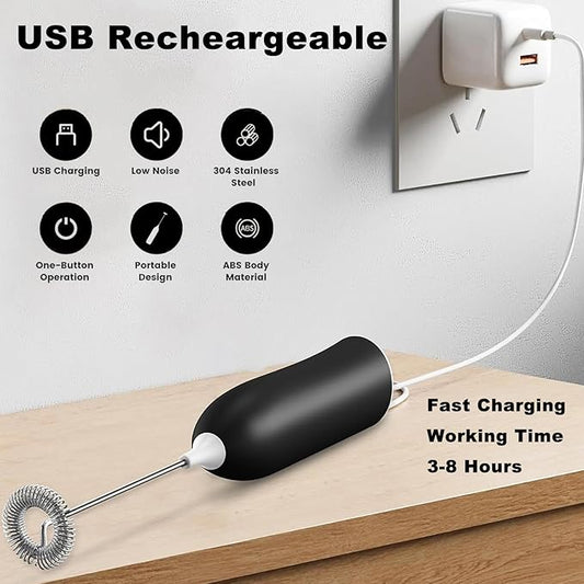 Milk Frother Rechargeable, Handheld Milk Frother, Electric Whisk Beater Foam Maker,USB Rechargeable Frother,Mini Drink Mixer and Coffee Blender Frother for Cappuccino,Frappe,Matcha,Hot Chocolate,Egg