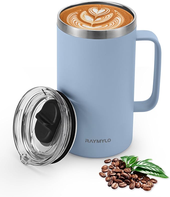 Insulated Coffee Mug 24 oz, Double Wall Stainless Steel Coffee Mug with Lids, Leak-Proof & Detachable Slider Lid for Thorough Clean, Keeps Coffee Cold for 9 Hrs, Suitable for Camp Home Office