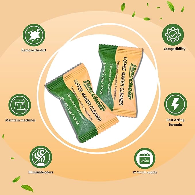 flowcheer Coffee Maker Cleaner & Descaler Tablets 12-Pack - Coffee Machine Tablets for Keurig,Nespresso,Jura, Breville, Ninja, Deep Cleaning Coffee Pot Cleaner and Descaler for All Espresso Machines
