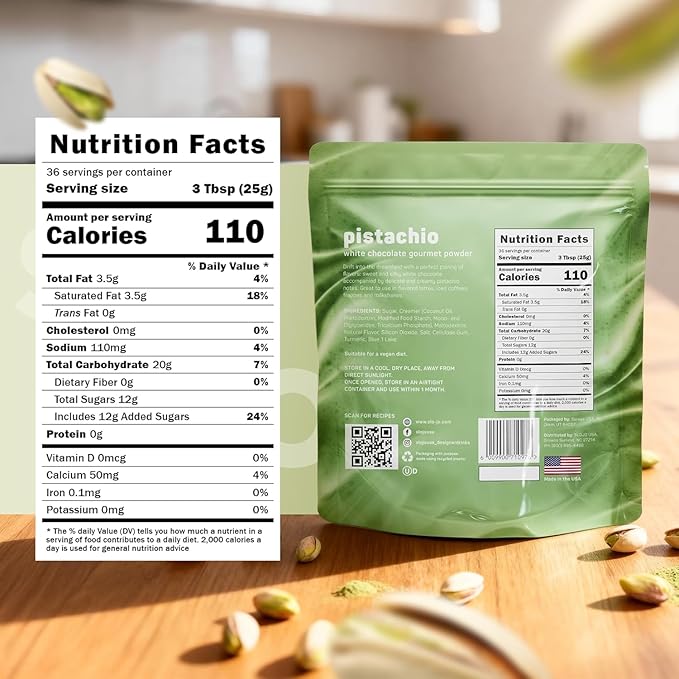SLOJO Pistachio White Chocolate Powder - Premium Drink Mix for Hot & Cold Beverages, Gourmet Powder, Vegan, Drink Mix for Frozen or over Iced Frappes, Lattes, Iced Coffees, Milkshakes and Desserts, 14-Pound Box