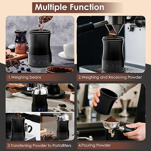 Digital Coffee Scale with Dosing Cup 2-in-1, 0.1g Precision USB-C Rechargeable Espresso Scale, IPX4 Waterproof, Multi-Purpose for 58mm Espresso Machines, Drip, French Press