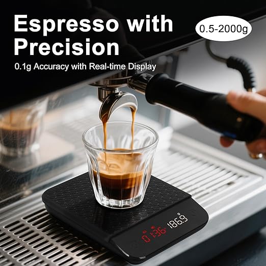 THINKSCALE Coffee Scale with Timer – Rechargeable 2kg/0.1g Accurate Espresso Scale, 3-Mode Timer Digital Coffee Scale for Pour-Over, Espresso, French Press, Kitchen Use