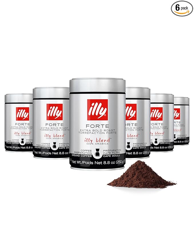 illy Ground Drip Coffee, Forte Dark Roast, 100% Arabica, Premium Italian Coffee, Pre-Ground for Drip Brewers, 8.8oz, 6 Pack