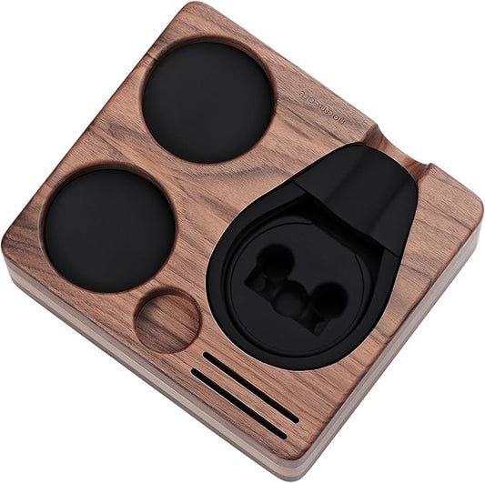 Normcore Compact Tamping Station, Espresso Tamper Station Base, Genuine American Walnut Tamper Holder, Portafilter Holder For 51mm 54mm Coffee Tamper, Distributor, Puck Screen, WDT and Portafilter