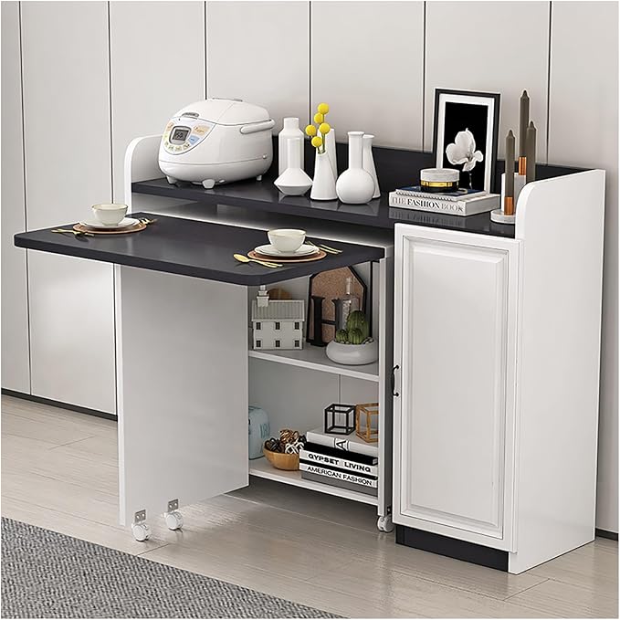 Coffee Bar Table with Storage Cabinet Sideboard Buffet Cabinet Folding Side Table Freestanding Pantry Cabinet for Kitchen Living Dining Room Entryway(B,Large)