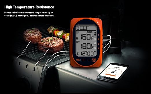 Meat Thermometer Digital Instant Read Food Thermometer Grill Thermometer Smart Bluetooth BBQ Thermometer Oven Thermometer with 4 Probes Time Mode Temper Mode for Grill Candy Meat Oven Food Smoker