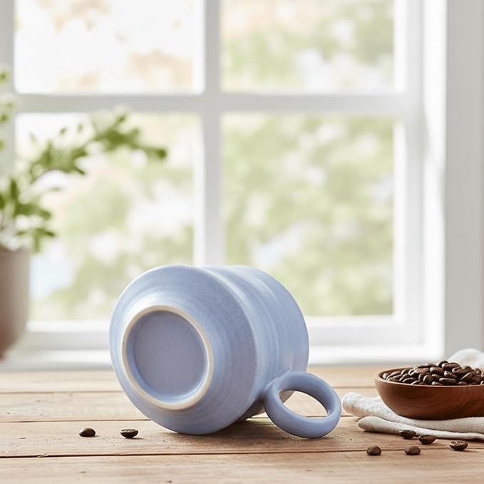 Handmade Ceramic Coffee Mug, 8.5 oz Rustic Stoneware Tea Cup, Microwave and Dishwasher Safe(Azure)