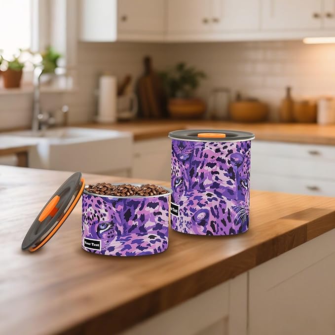 ALAZA Purple Leopard Print Airtight Coffee Bean Canister Customed 500ml Food Storage Containers with Lids For Gournd, Tea, Sugar, Flour, Rice, Cereal, Candy Cookie Jar