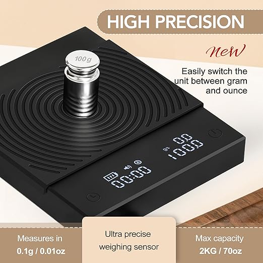 TIMEMORE Coffee Scale Basic 2.0 with Timer,Black Mirror Espresso Scale with Flow Rate Function, 2000g/0.1g High Accuracy, Digital Coffee Scale for Pour Over Drip Coffee, Black