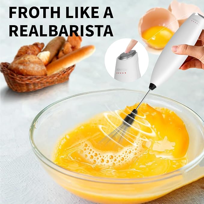 Portable Milk Frother - 15s Creamy Froth, Multifunctional, Battery-Powered, Easy to Clean, Perfect for Travel, Coffee, Matcha, Blended Drinks ! (White, 1)