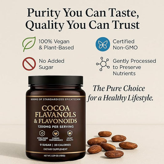 High-Flavanol Cocoa Powder Supplement –Rich in Natural Cocoa Flavonoids & Epicatechin Blend, Vegan, Non-GMO, No Sugar Added, Supports Daily Vitality & Heart Health, 5.29 oz (2)