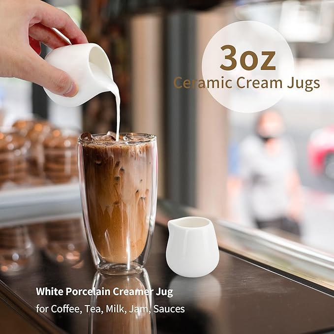 12PCS Mini Ceramic Creamer, 3 OZ Small Porcelain Creamer Pitcher, Small Syrup Pitcher, Coffee Creamer Pitcher, Creamer Dispenser, White Ceramic Pitcher for Coffee Tea Milk Sauce