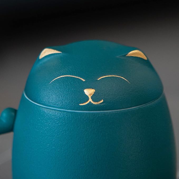 HEER Cat Tea Cup with Infuser and Lid, Cute Tea Mug with Strainer for Steeping Loose Leaf, Ceramic Teacup Birthday Christmas Cat Lover Gifts for Women, Men, Mom, Sisters, besties. (Green)