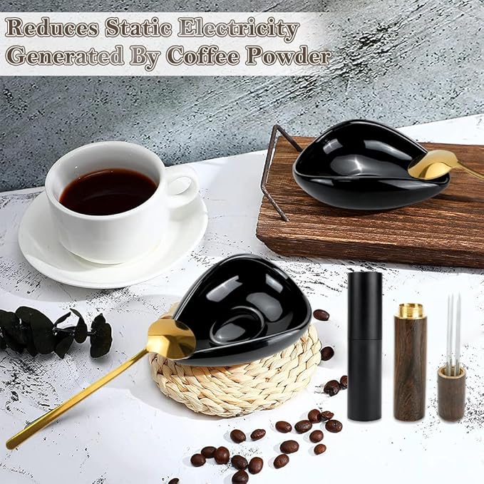 4Pcs Coffee Bean Dosing Cup and Spray Bottle Kit For Espresso, Espresso Coffee Stirrer and Spoon Set, Ceramic Dosing Vessel Tray/Single Dose Measuring Tray Coffee Bar Accessories for Coffee Lover