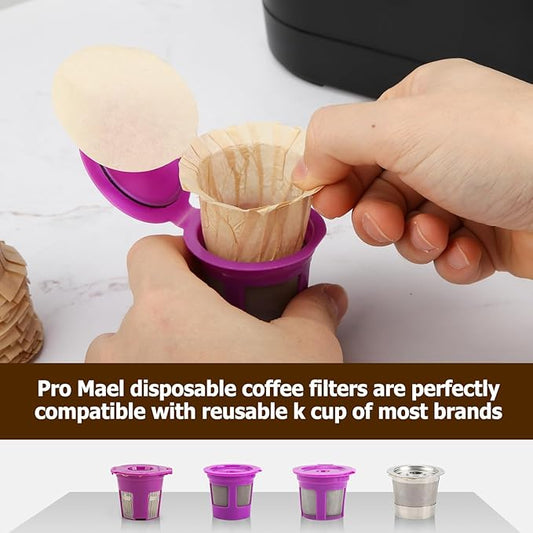 Pro Mael Disposable Coffee Filters Paper with Lid for Keurig Brewers Single Serve 1.0 and 2.0 Reusable K Cup Pods, Natural (200 Count)