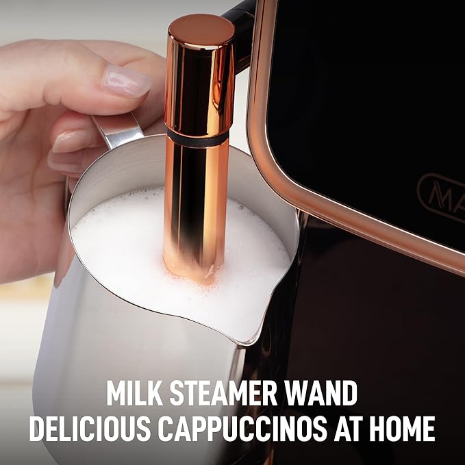 Zulay Kitchen Magia Clasica Automatic Espresso Machine with Built-In Grinder, Touch Panel Coffee Maker, Steam Wand Milk Frother, Adjustable Strength, Self-Cleaning, Black & Copper
