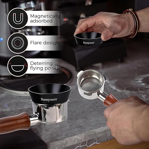 Bamynoir Magnetic 54mm dosing Funnel Compatible with protafilter,Espresso Coffee Dosing Ring - 20mm Anodized with 8 Neodymium (Black, 54mm)