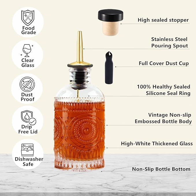 Coffee Syrup Dispenser Bottles Set 2 Pack 7 OZ Simple Small Syrup Bottles Set with Metal Pour Spout Ideal for Coffee Syrups, Condiments, Coffee bar, SC056 (2 pack)