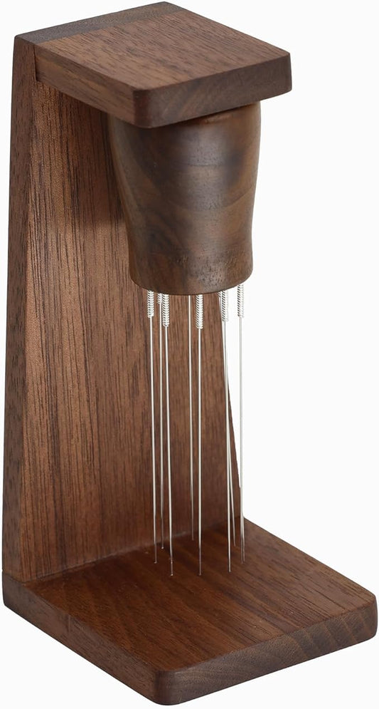 Handmade Walnut WDT Tool Espresso Distribution Tool with Magnetic Stand for Barista, 304 Stainless Steel 8 Needles 0.35mm