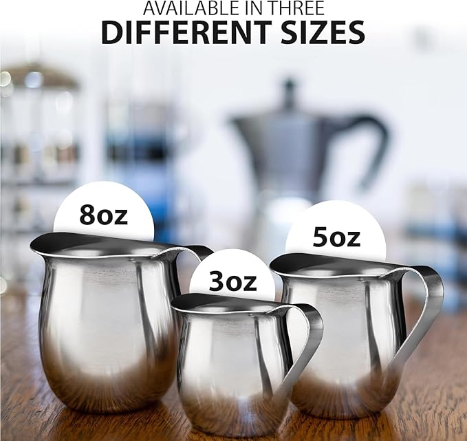 EHOMEA2Z Stainless Steel Bell Creamer Espresso Shot Frothing Pitcher Cup Latte Art (4, 8 Oz)