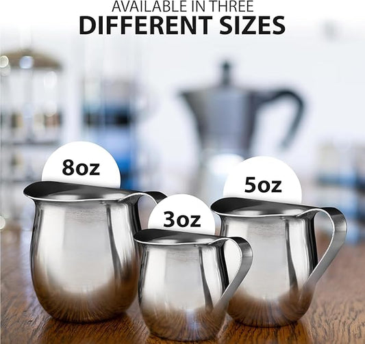 EHOMEA2Z Stainless Steel Bell Creamer Espresso Shot Frothing Pitcher Cup Latte Art (4, 8 Oz)