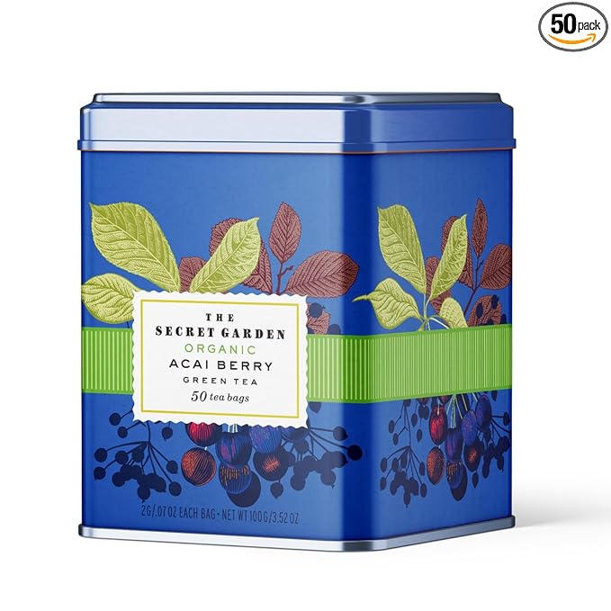 Life Plus Style Gourmet The Secret Garden Organic Acai Berry Green Tea 50 Bags Herbal Tea Blend Fruity Flavor Caffeine Boost