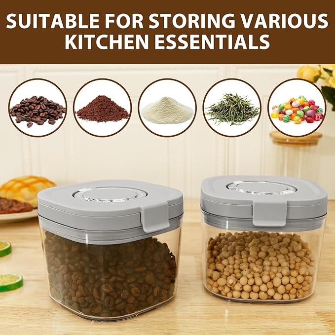 2pcs Airtight Coffee Canister, 27oz Coffee Storage Container with Scoop, Food Storage Jar for Grounds, Beans, Tea, Sugar, Flour, Cereal, 800ml