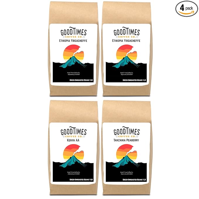 Unroasted African Coffee Beans Variety Pack – 4 lb Green Coffee for Home Roasting – Includes Kenya AA, Tanzania Peaberry Mwalyego Itumpi & Ethiopia Yirgacheffe – Single Origin Arabica