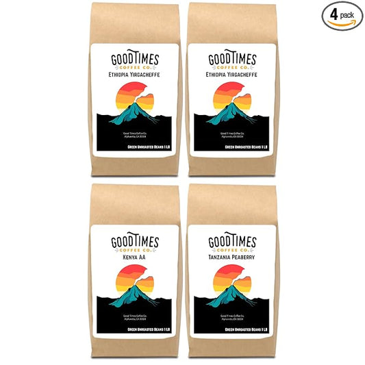 Unroasted African Coffee Beans Variety Pack – 4 lb Green Coffee for Home Roasting – Includes Kenya AA, Tanzania Peaberry Mwalyego Itumpi & Ethiopia Yirgacheffe – Single Origin Arabica