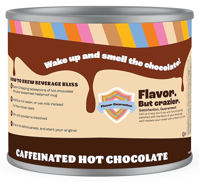 Crazy Cups Caffeinated Molten Chocolate Souffle Hot Cocoa Mix - Premium Coffee Substitute, 12 Ounce Canister for Bulk Hot Chocolate Lovers