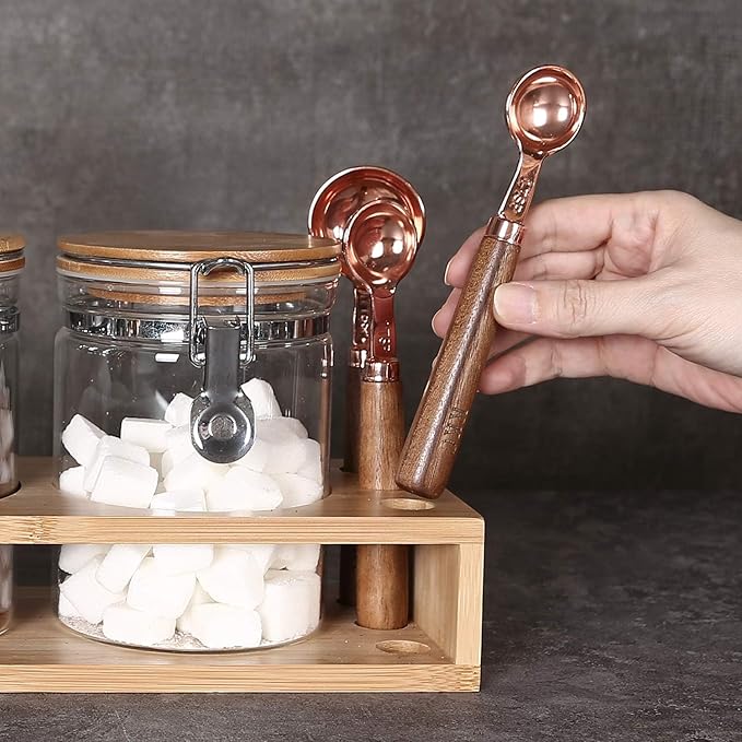 Airtight Glass Tea Containers with Bamboo Lids & Spoons (27oz) - Ultimate Storage Canisters for Loose Leaf Tea to Preserve Freshness & Flavor - Elegant Tea Caddy Jars for Kitchen & Pantry - Set of 3