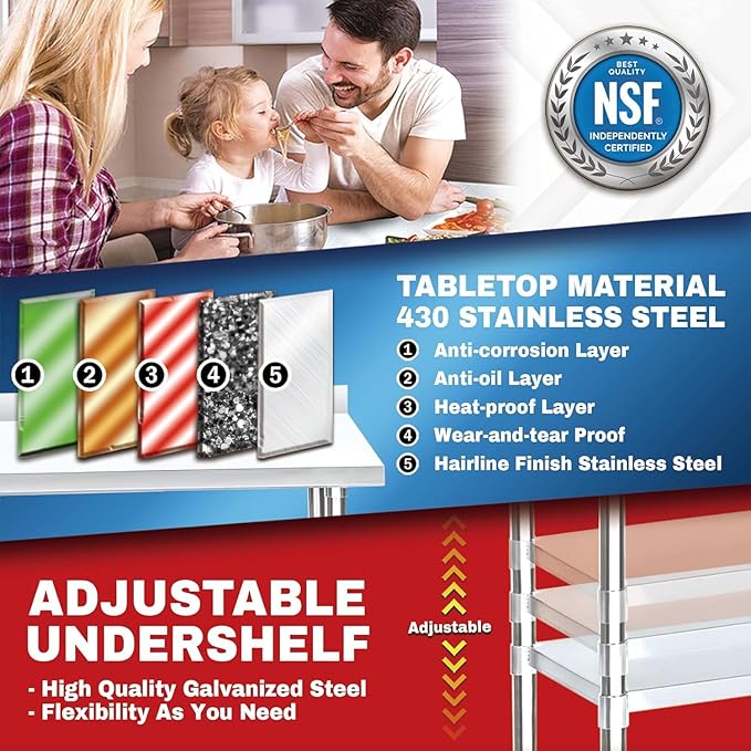 DuraSteel NSF Stainless Steel Table - 24 x 30 Inch Metal Work Table w/Undershelf - Commercial Kitchen, Restaurant, Garage, Laundry - Outdoor Stainless Steel Prep Tables Countertop Island Grill Small