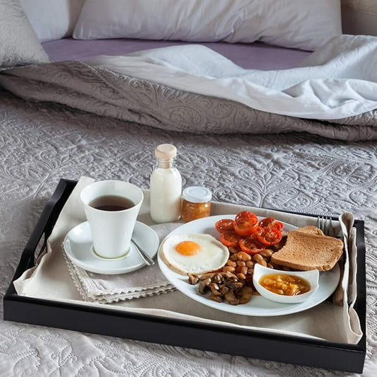 MDLUU Plastic Serving Tray, Ottoman Tray with Cutout Handles, Rectangle Butler Tray for Breakfast in Bed, Coffee Table Decor, Party (Black)