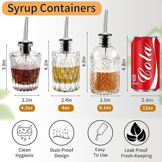 INFTYLE Syrup Bottle Set of 3 - Syrup Dispenser with Leak-Proof Lids Pour Spout Ideal for Coffee Syrups,Honey,Condiments,Olive Oil