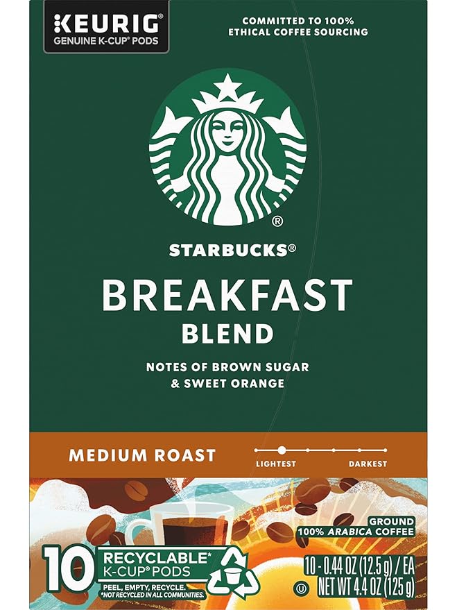 Starbucks Breakfast Blend Medium Roast Coffee K-Cup Pods, 40 Count (Pack of 4 Boxes)