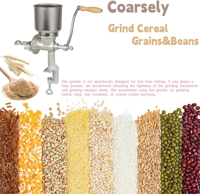 High Hopper Cast Iron Manual Grain Mill-Heavy Duty Grain Grinder, Coffee Grinder-Dry&Wet Grinding for Wheat,Grain