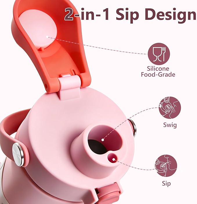 2 IN 1 Replacement Lid for Owala Freesip, Compatible with Owala Cup 16oz 24oz 32oz 40oz, One Button Water Bottle Top Lid Replacement Accessory and Straws, Leakproof, BPA-Free, Rose Pink