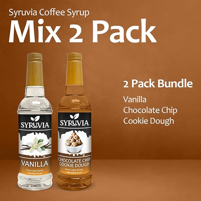 Syruvia Coffee Syrup Variety Pack - Vanilla & Chocolate Chip Cookie Dough- Gluten-Free, Kosher, 25.4 fl oz Bottles - Enhance Your Coffee Experience with Premium Flavoring Syrups