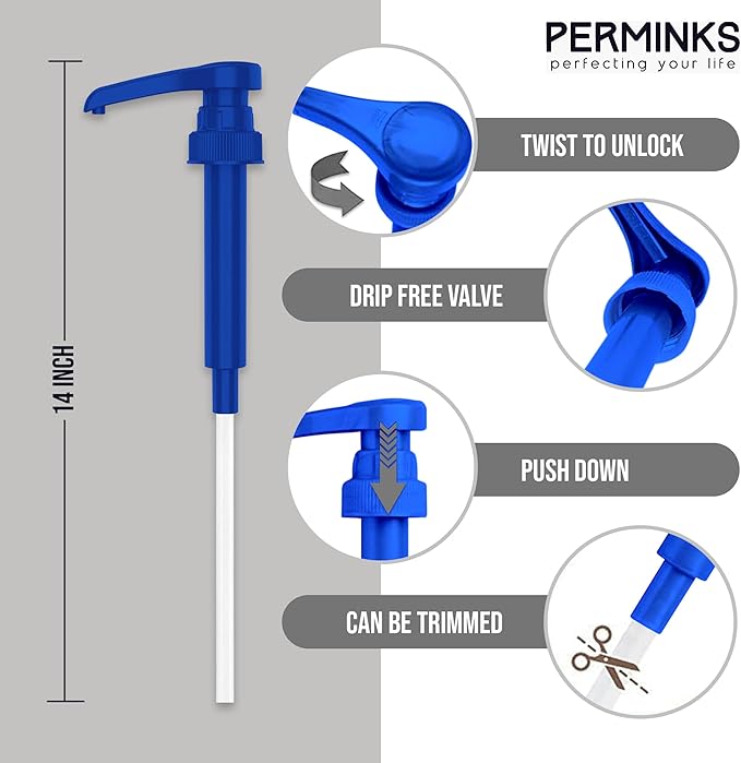 Premium Syrup Pump Compatible with Torani 750 ml Bottle, Davinci Syrups - No Spill, No Clog Syrup Pump Dispenser for Vanilla, Snow Cone, Blueberry, Coffee Flavoring & More (Pack of 3, Blue)