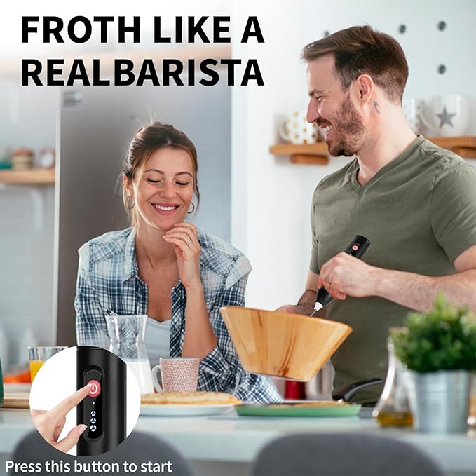 3-Speed Rechargeable Milk Frother for Coffee, Baking & Eggs - USB Fast Charging, Portable Frother Wand for Perfect Foam Every Time! (3-Speed Adjustable Blue)