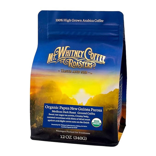 Mt. Whitney Organic Papua New Guinea, Medium Dark Roast, Low Acid, Coffee (Ground, 12oz)