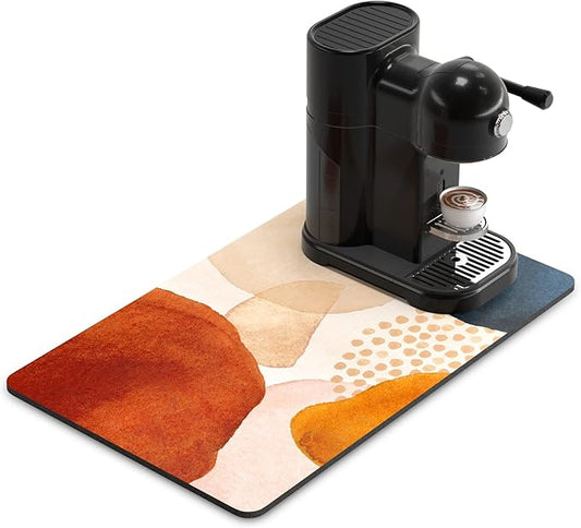 Rnivvi Coffee Mat, 12" x 19" Cute Boho Theme Coffee Bar Mats for Espresso Machine Station Accessories and Organizer, Hide Stain Rubber Backed Absorbent Dish Drying Pad for Kitchen Counter, Stones