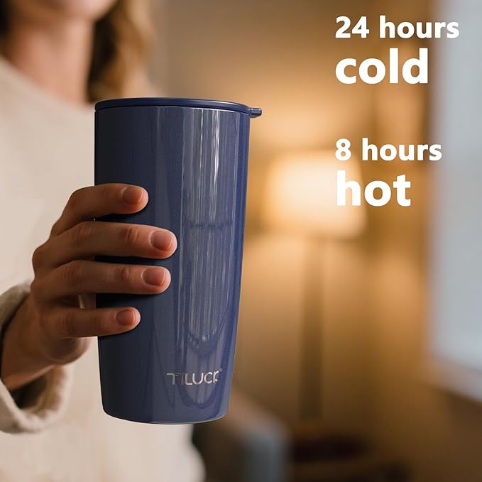 TILUCK 20 oz Tumbler with Lid, Vacuum Insulated Stainless Steel Coffee Mug, Double-Walled Travel Tumbler for Hot and Cold Drinks(GlitterNavy, 20oz)