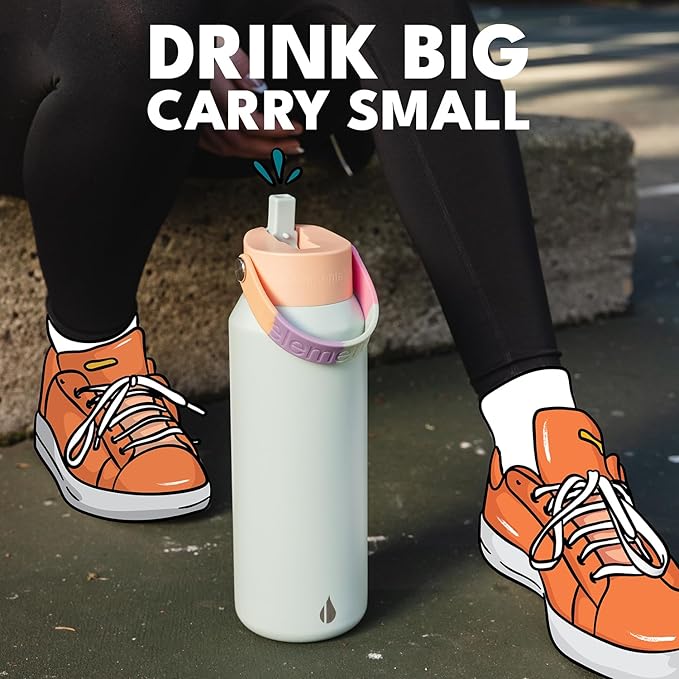 Elemental 40oz Insulated Water Bottle with Straw - 100% Leak-Proof Stainless Steel Core Water Bottles for Travel, Sports and Gym - Double Wall Insulation & BPA Free - Mint Sorbet