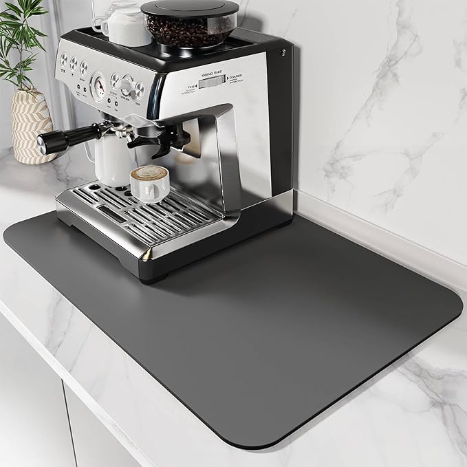 DK177 Coffee Mat - Dish Drying Mat for Kitchen Counter, Hide Stain, Absorbent with Waterproof Rubber Backing, Fit Kitchen Dish Rack Bar Accessories (Dark Gray, 24" x 16")
